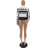 Fashion Print Removable Long Sleeve Two Piece Skirt Set FOSF-8374