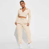 Casual Zipper Hooded Sweatshirt And Pants 2 Piece Set DDF-88222