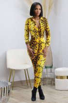 Print Long Sleeve Coat And Sling Jumpsuit Two Piece Set MXDF-6131