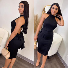 Plus Size Sexy Sleeveless Backless Midi Dress NY-2877
