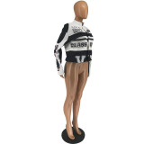 Fashion Print Removable Long Sleeve Two Piece Skirt Set FOSF-8374