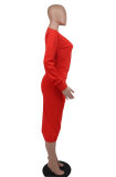 Long Sleeve V Neck Split Midi Dress XHXF-377