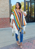 Plus Size Geometric Knit Tassel Jacket Cardigan Poncho CM-8698