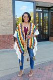 Plus Size Geometric Knit Tassel Jacket Cardigan Poncho CM-8698