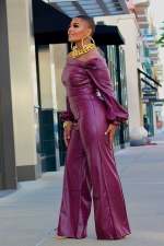 Fashion Long Sleeve Leather Splitcit Two Piece Pants Set ZDF-31296