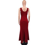 Sexy Sleeveless Bead Patchwork Maxi Dress XHXF-374
