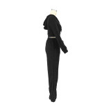 Casual Zipper Hooded Sweatshirt And Pants 2 Piece Set DDF-88222