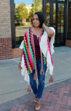 Plus Size Geometric Knit Tassel Jacket Cardigan Poncho CM-8698
