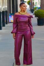 Fashion Long Sleeve Leather Splitcit Two Piece Pants Set ZDF-31296