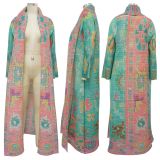 Print Color Block Long Sleeve Cardigan Coat YF-10634