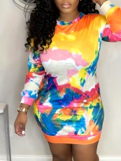 Tie Dye Print Long Sleeve Mini Dress SH-390869
