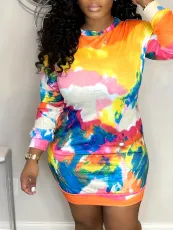 Tie Dye Print Long Sleeve Mini Dress SH-390869
