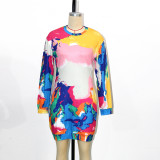 Tie Dye Print Long Sleeve Mini Dress SH-390869