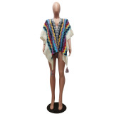 Plus Size Geometric Knit Tassel Jacket Cardigan Poncho CM-8698