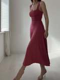Solid Color Shoulder Straps Sleeveless Slim Maxi Dress GOFY-R003