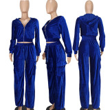 Fashion Solid Long Sleeve Hooded Straight Pants Two Piece Set YD-8787-D8