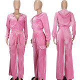 Fashion Solid Long Sleeve Hooded Straight Pants Two Piece Set YD-8787-D8