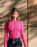 Solid Color Zipper Long Sleeve Bodysuit GOFY-864#