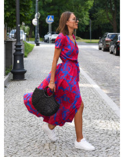 Fashion V Neck Short Sleeve Print Split Maxi Dress GOFY-DM9106