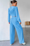 Fashion Solid Long Sleeve Hooded Straight Pants Two Piece Set YD-8787-D8