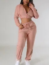 Casual Long Sleeve Zipper Hooded Pants Two Piece Set YH-5313