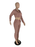 Casual Long Sleeve Zipper Hooded Pants Two Piece Set YH-5313