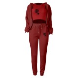 Padded Sweatshirt Letter Printed Hooded Sport Casual Three Piece Set TK-003