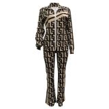 Casual Print Zipper Long Sleeve Sport Two Piece Pants Set ORY-5264