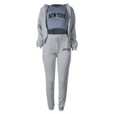 Padded Sweatshirt Letter Printed Hooded Sport Casual Three Piece Set TK-003