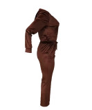 Gold Velvet Zipper long Sleeve Hooded Warm 2 Piece Pants Set LSD-1367