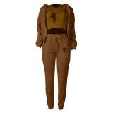 Padded Sweatshirt Letter Printed Hooded Sport Casual Three Piece Set TK-003