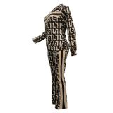 Casual Print Zipper Long Sleeve Sport Two Piece Pants Set ORY-5264