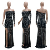 Sexy One Shoulder Hot Drill Split Nightclub Dress CYA-900157B