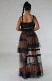 Contrast Color High Waist Mesh Long Skirts XHXF-375