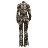 Casual Print Zipper Long Sleeve Sport Two Piece Pants Set ORY-5264