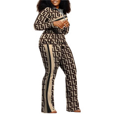 Casual Print Zipper Long Sleeve Sport Two Piece Pants Set ORY-5264