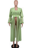 Solid Cchiffon Patchwork Long Sleeve Long Dress XHXF-8685