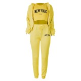 Padded Sweatshirt Letter Printed Hooded Sport Casual Three Piece Set TK-003