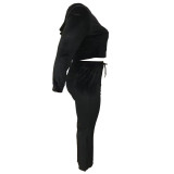 Gold Velvet Zipper long Sleeve Hooded Warm 2 Piece Pants Set LSD-1367