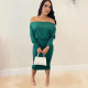 Solid Color One Shoulder Top And Midi Skirts Two Piece Set NY-10636
