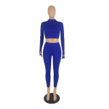 Solid Color Long Sleeve Tops Leggings Pants Two Piece Set YH-5182