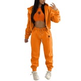 Padded Sweatshirt Letter Printed Hooded Sport Three Piece Pants Set TK-004
