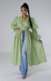 Solid Cchiffon Patchwork Long Sleeve Long Dress XHXF-8685