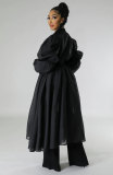 Solid Cchiffon Patchwork Long Sleeve Long Dress XHXF-8685