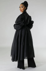 Solid Cchiffon Patchwork Long Sleeve Long Dress XHXF-8685