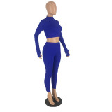 Solid Color Long Sleeve Tops Leggings Pants Two Piece Set YH-5182