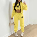 Padded Sweatshirt Letter Printed Hooded Sport Three Piece Pants Set TK-004
