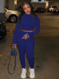 Solid Color Long Sleeve Tops Leggings Pants Two Piece Set YH-5182