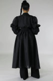Solid Cchiffon Patchwork Long Sleeve Long Dress XHXF-8685