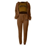 Padded Sweatshirt Letter Printed Hooded Sport Casual Three Piece Set TK-003